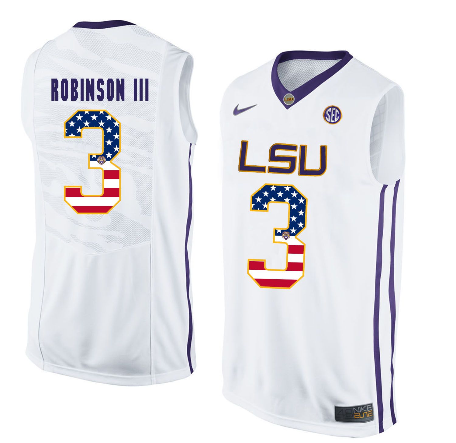 Men LSU Tigers 3 Robinson iii White Flag Customized NCAA Jerseys